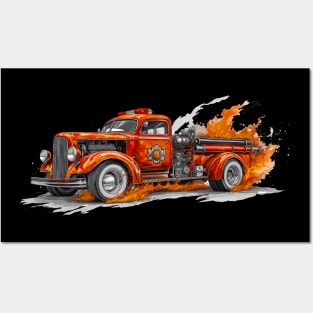 Vintage Fire Truck in Flames Hot Rod Fire Engine Fire Fighter Fireman Posters and Art